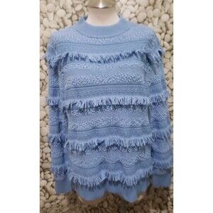 Style & Co Sweater Womens Size XL Mock Neck Fringe Pullover Blue Myth New